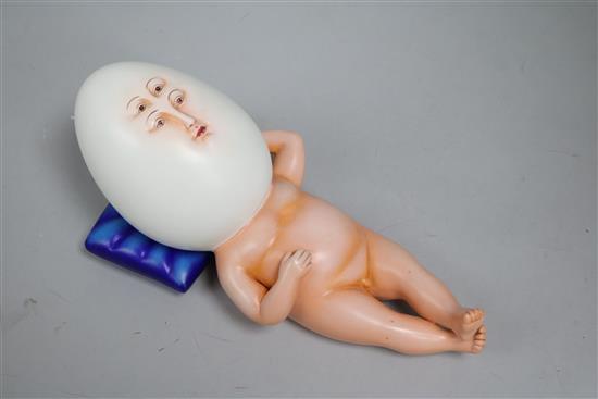 Sergio Bustamante (b.1948). Egg boy with Pillow, ceramic sculpture, ltd edition 100